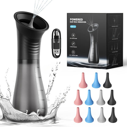 Electric Ear Wax Remover Rechargeable - LED Battery Display, 3 Pressure Levels, Integrated Waste Water Tank