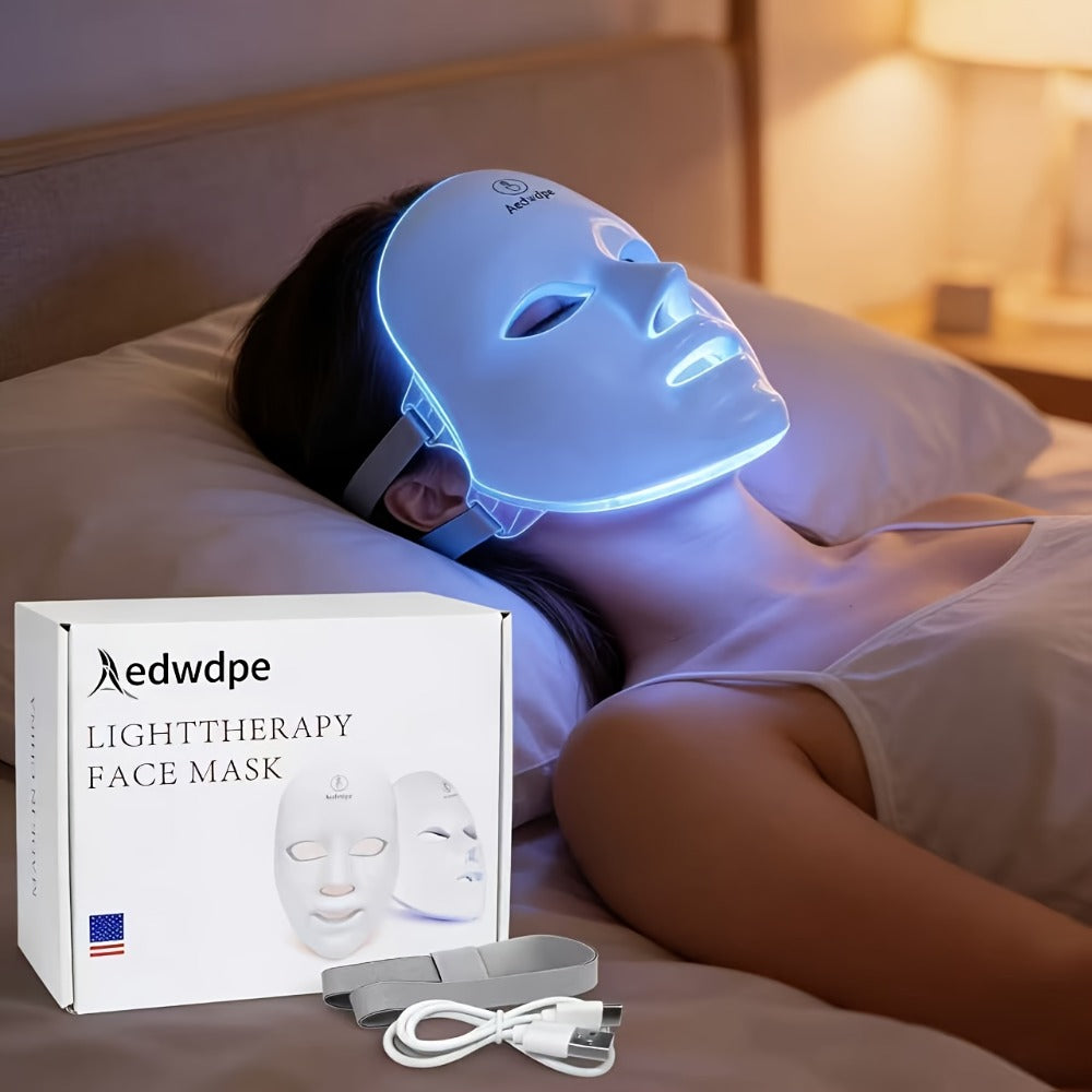 LED Facial Beauty Device 7-Color Light Therapy Portable At-Home Skincare Tool for Bath Time, Home Spa and Personal Care