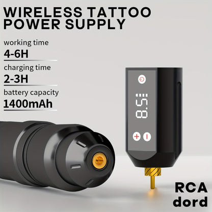 Tattoo Pen Kit Complete Beginner Set - Wireless Battery Tattoo Pen 1400mAh LCD Screen, 10pcs Cartridge Needles
