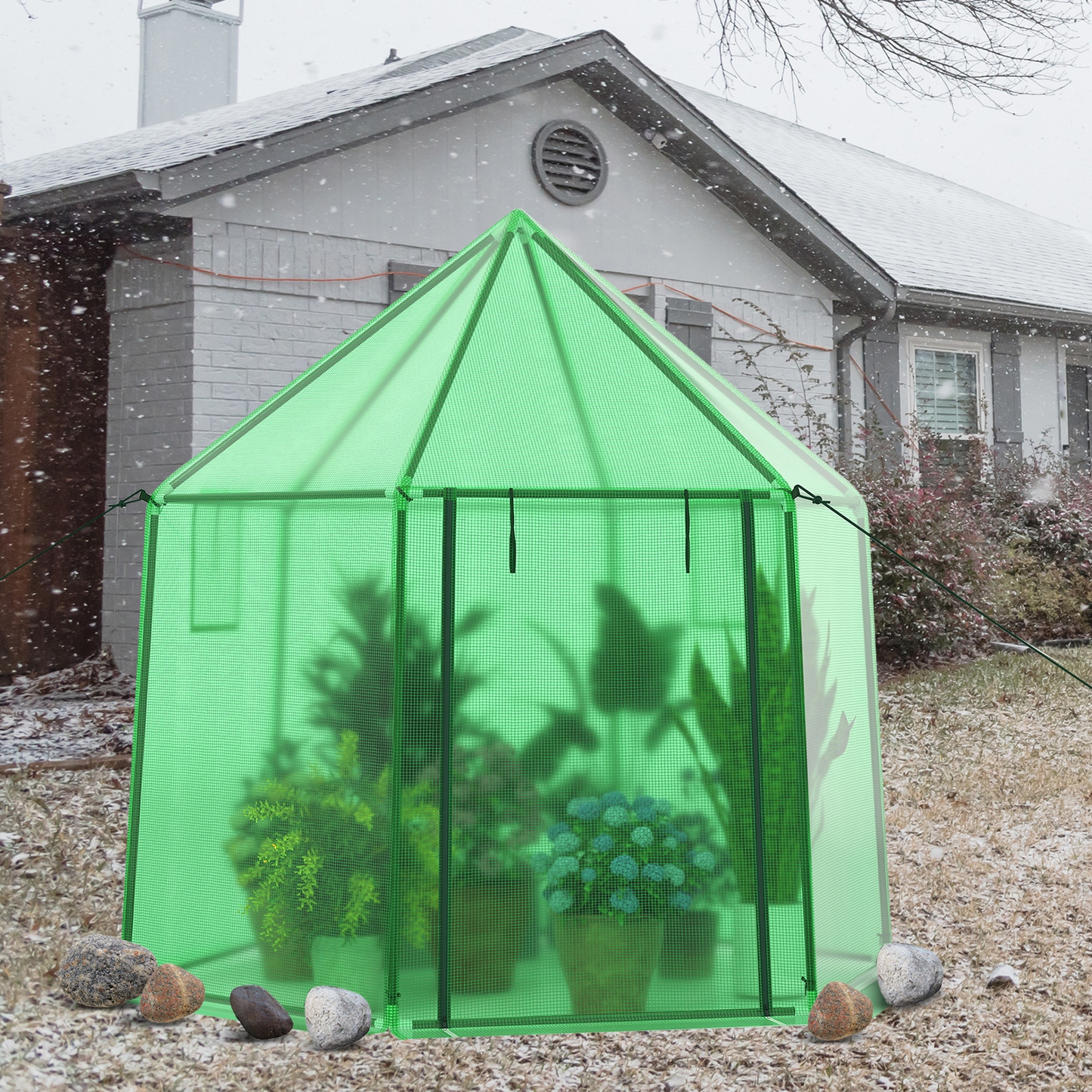Walk-In Greenhouse All-Weather PE Cover & Frame, Zippered Door Vent Windows, Outdoor Plant Shelter for Garden Yard Balcony
