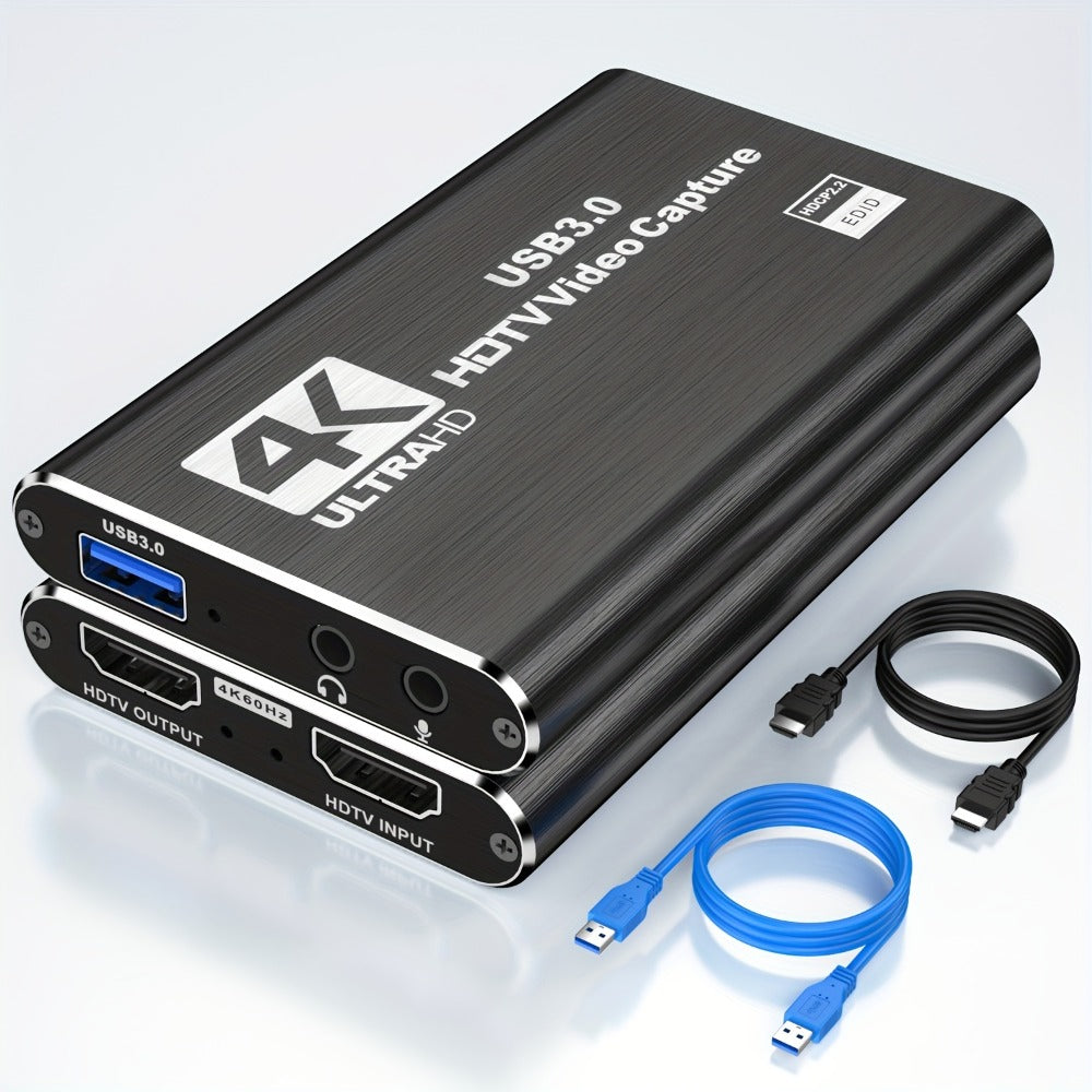 HDMI Capture Card with Microphone & 4K Loop-Out for Streaming, 1080P 60fps USB Video Recorder for Gaming