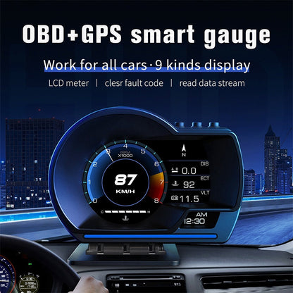 Car HUD Head-Up Display – OBD2 & GPS Dual System Digital Speedometer, Speed / Water Temp / Voltage / RPM Display