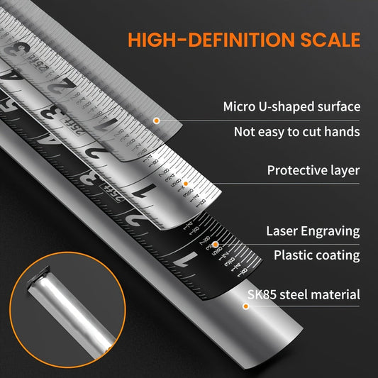 Measuring Tape 25FT Stainless Steel – Self-Locking Tape Measure with Anti-Rust Blade, Strong Magnetic Bottom, Hollow Design