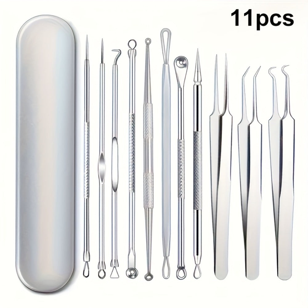 Blackhead Remover Tool Kit 11PCS Stainless Steel Pimple Popper Extractor - Professional for Bath Time, Home Spa and Personal Care