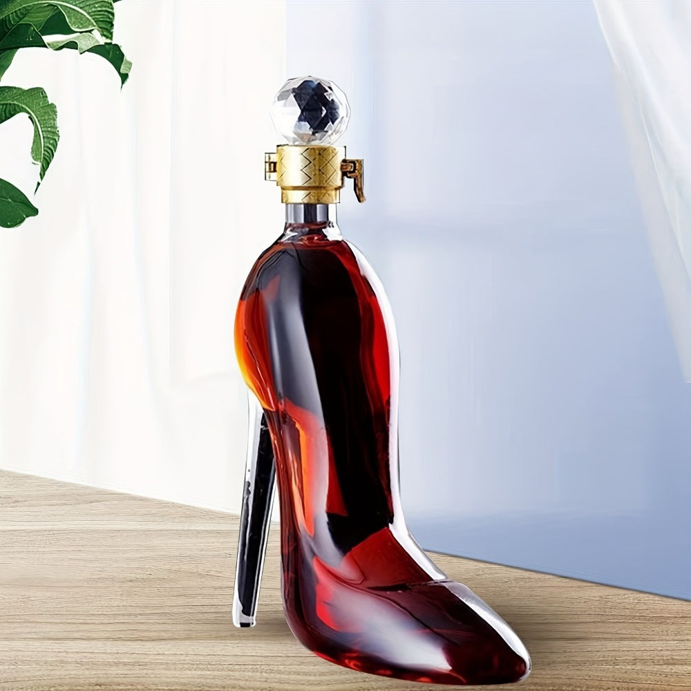 High Heel Shoe Decanter Crystal Glass with Stopper 26oz, Handmade Transparent Wine Decanter for Kitchen Dining Decor