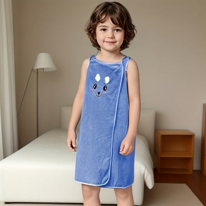 Bunny Ears Bath Towel Wrap for Girls - 250GSM Microfiber Cartoon Bath Skirt, Cute Kawaii Robe for Ages 6-12