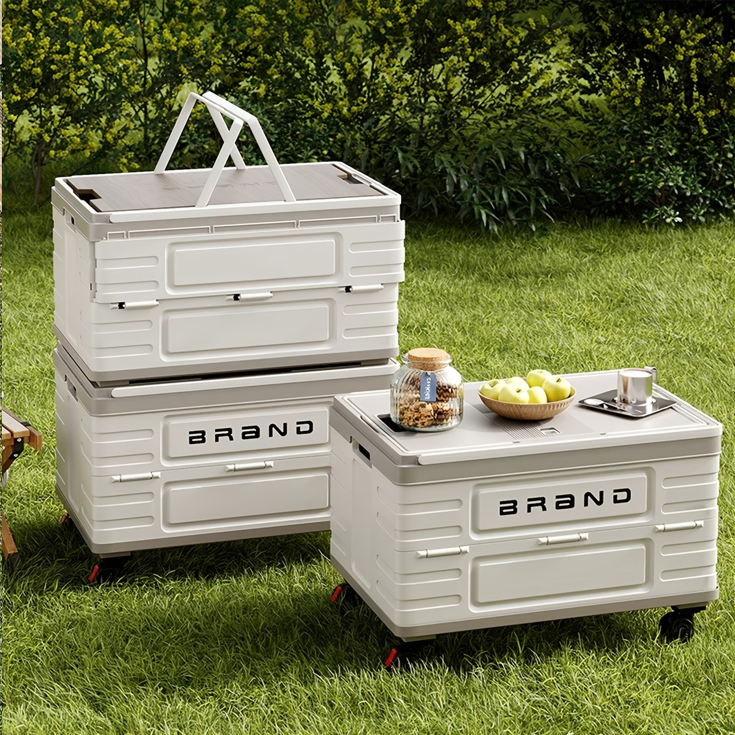 Collapsible Storage Bin with Lid and Handle 7.93Gal Foldable Plastic Crate Stackable Portable Tote Box for Camping Fishing Car RV Office