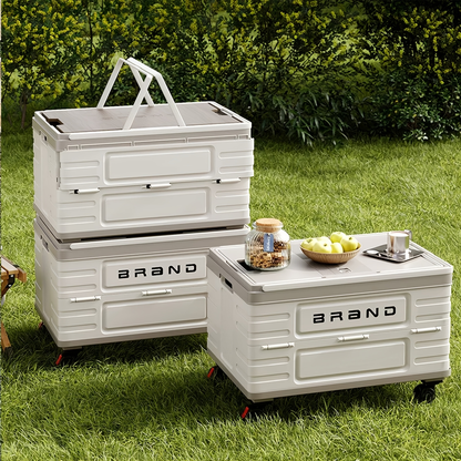 Collapsible Storage Bin with Lid and Handle 7.93Gal Foldable Plastic Crate Stackable Portable Tote Box for Camping Fishing Car RV Office
