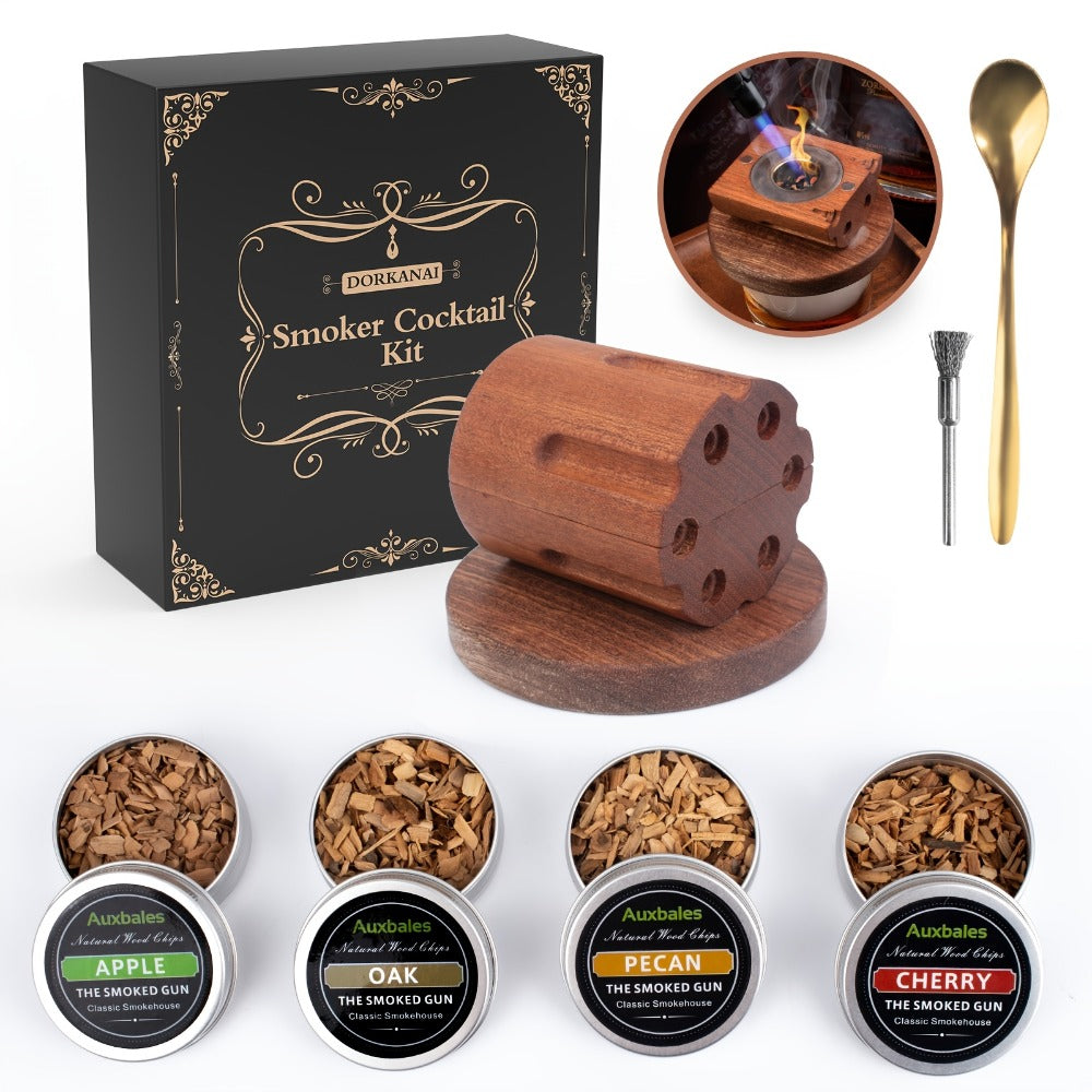 Whiskey Smoker Kit with 4 Wood Chip Flavors & Filters, Cocktail Smoker Set, Whiskey Gifts for Men