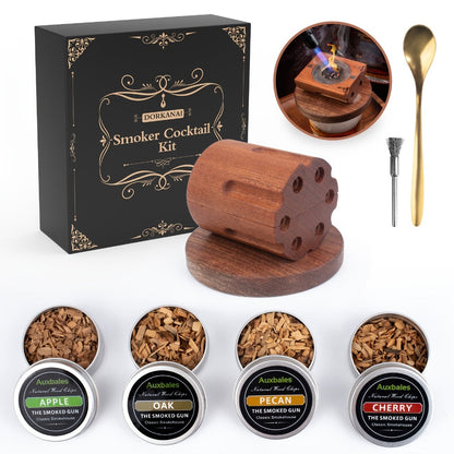 Whiskey Smoker Kit with 4 Wood Chip Flavors & Filters, Cocktail Smoker Set, Whiskey Gifts for Men