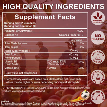 Apple Cider Vinegar Gummies with Pomegranate, Beet Juice & Vitamin B12, Keto ACV Gummies for Weight Management