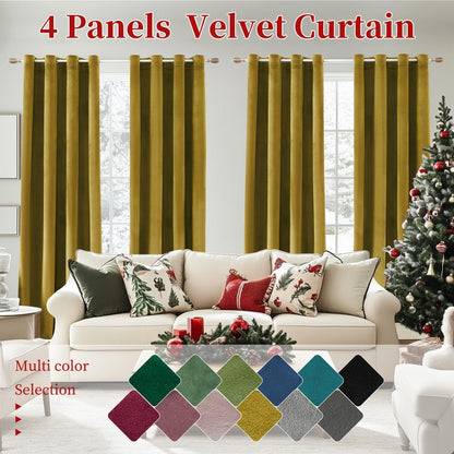 Four-Panel Velvet Blackout Curtain Set with 12 Colors, 10 Sizes and 1.6-Inch Grommet Openings