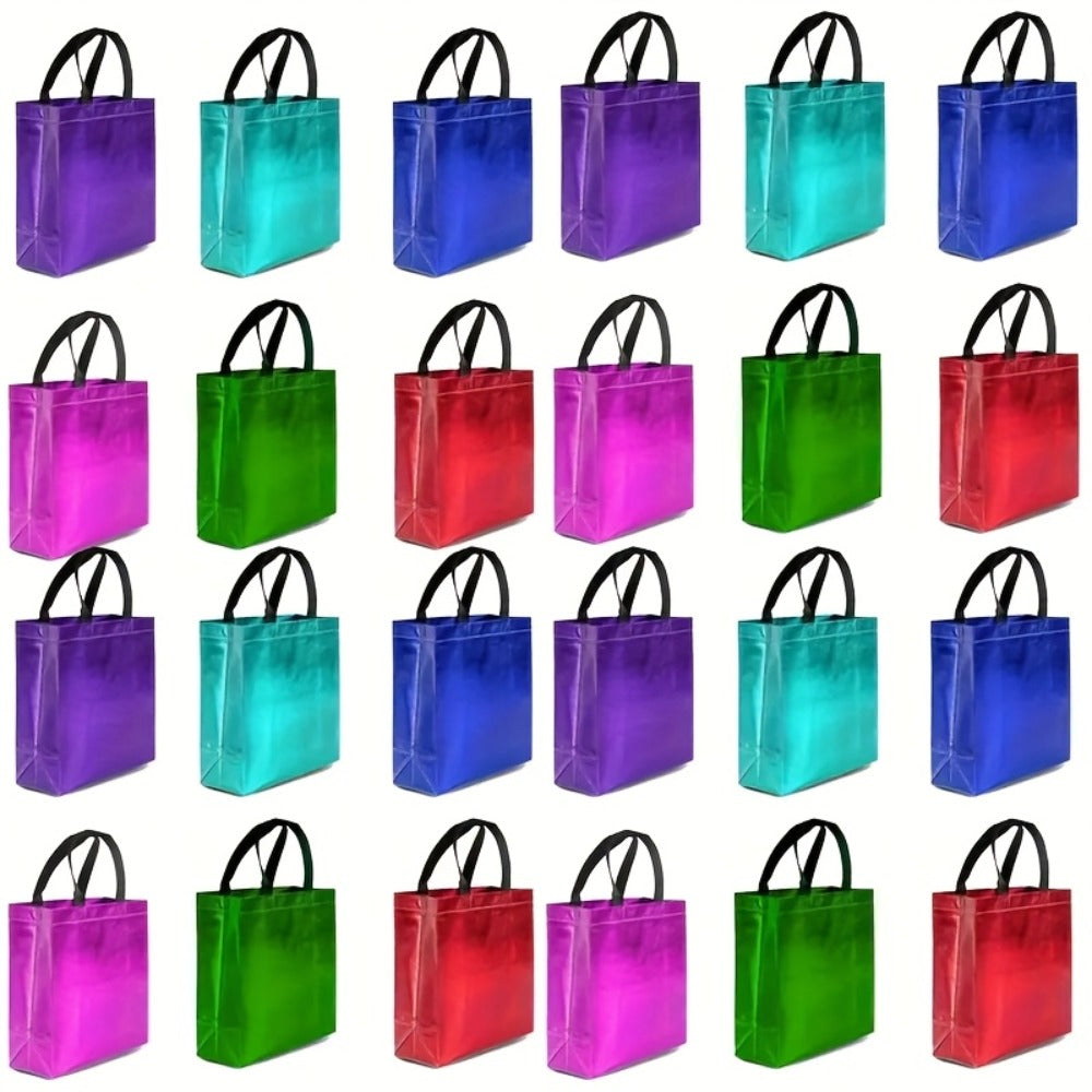 Gift Bags Bulk 24pcs Mixed Colors Glossy Finish | Reusable Shiny Party Favor Bags 8x10x4 in Pink Red Purple Blue Green