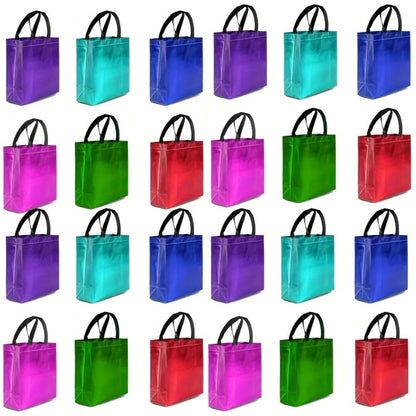 Gift Bags Bulk 24pcs Mixed Colors Glossy Finish | Reusable Shiny Party Favor Bags 8x10x4 in Pink Red Purple Blue Green