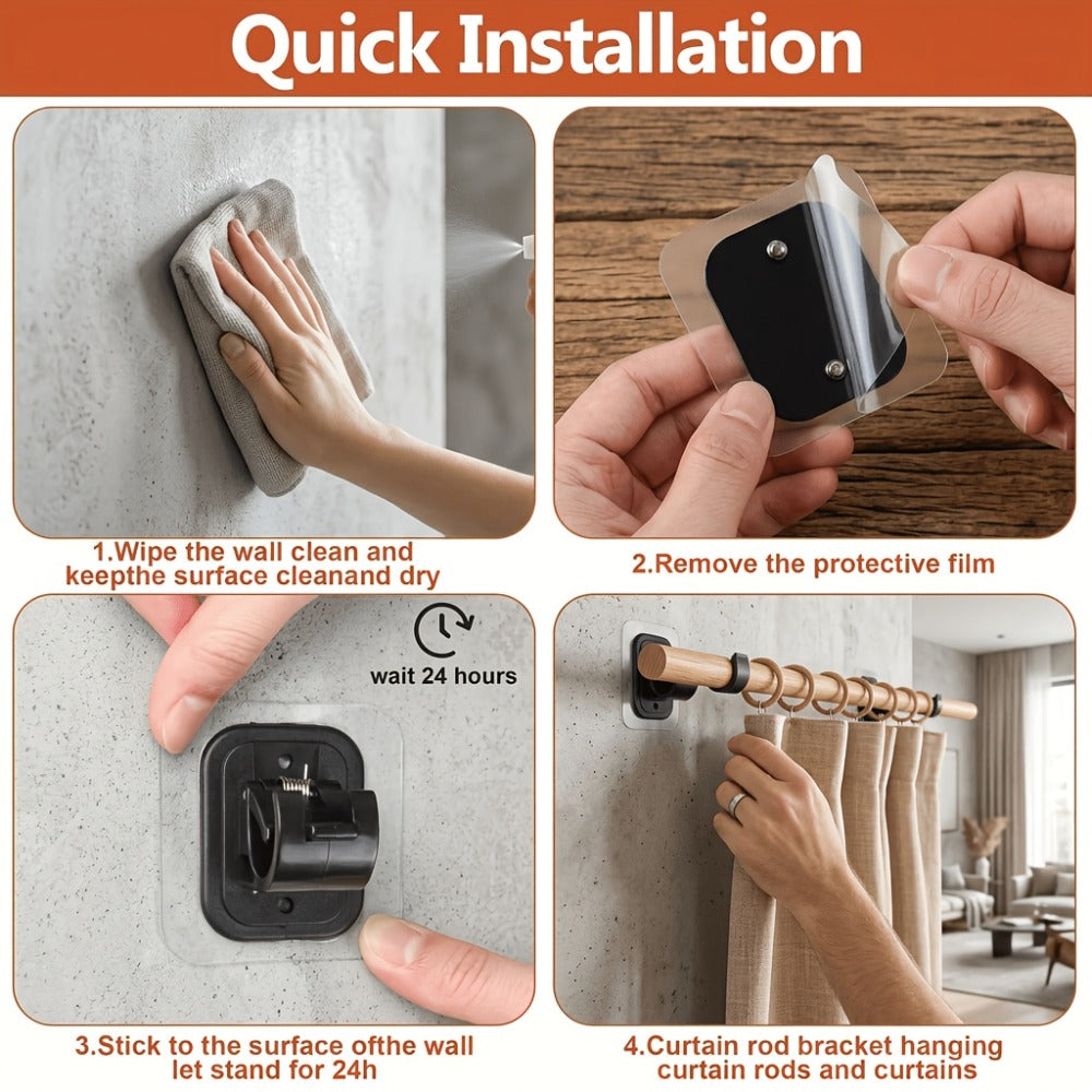 No-Drill Curtain Rod Set with Adhesive Brackets Renter Friendly 5/8 Inch Adjustable Window for Entryways, Bedrooms and Living Spaces