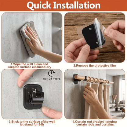 No-Drill Curtain Rod Set with Adhesive Brackets Renter Friendly 5/8 Inch Adjustable Window for Entryways, Bedrooms and Living Spaces