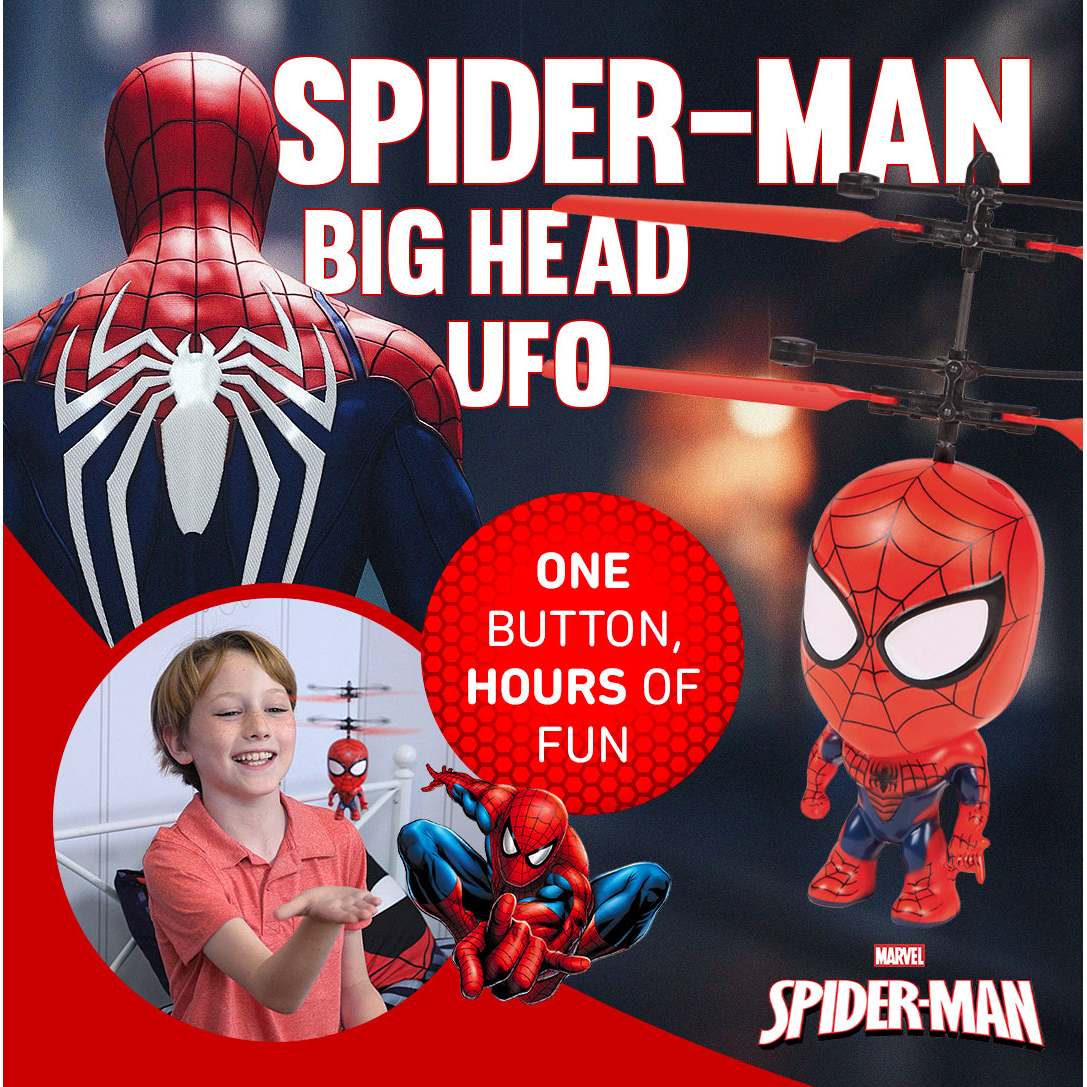 Marvel Spider-Man Flying Figure IR Helicopter Toy 3.5 Inch, Remote Control Infrared Superhero Copter for Kids Boys