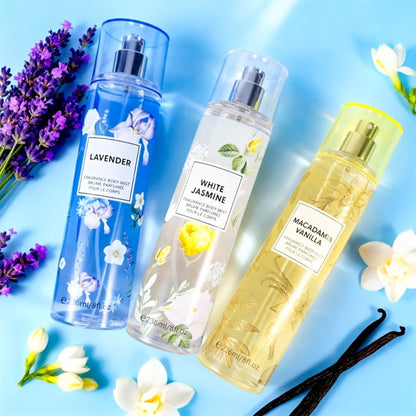 Body Spray for Women 4-Pack 8.4oz Each Hair Body Fragrance Mist Set 20 Floral Fruity Scents Daily Use Gift Value Bundle 250ml Per Bottle