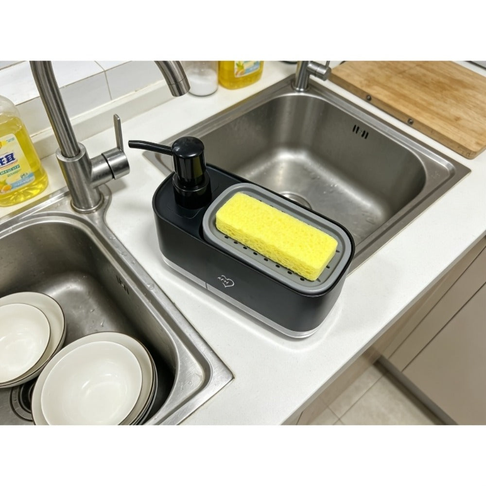 Soap Dispenser with Sponge Holder 2-in-1 – Countertop Dish Soap Pump Dispenser and Sponge Caddy for Kitchen Sink