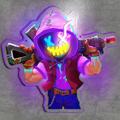 Neon Marksman LED Wall Art - UV Printed USB Powered Sniper Shooter Neon Sign for Game Room, Bar