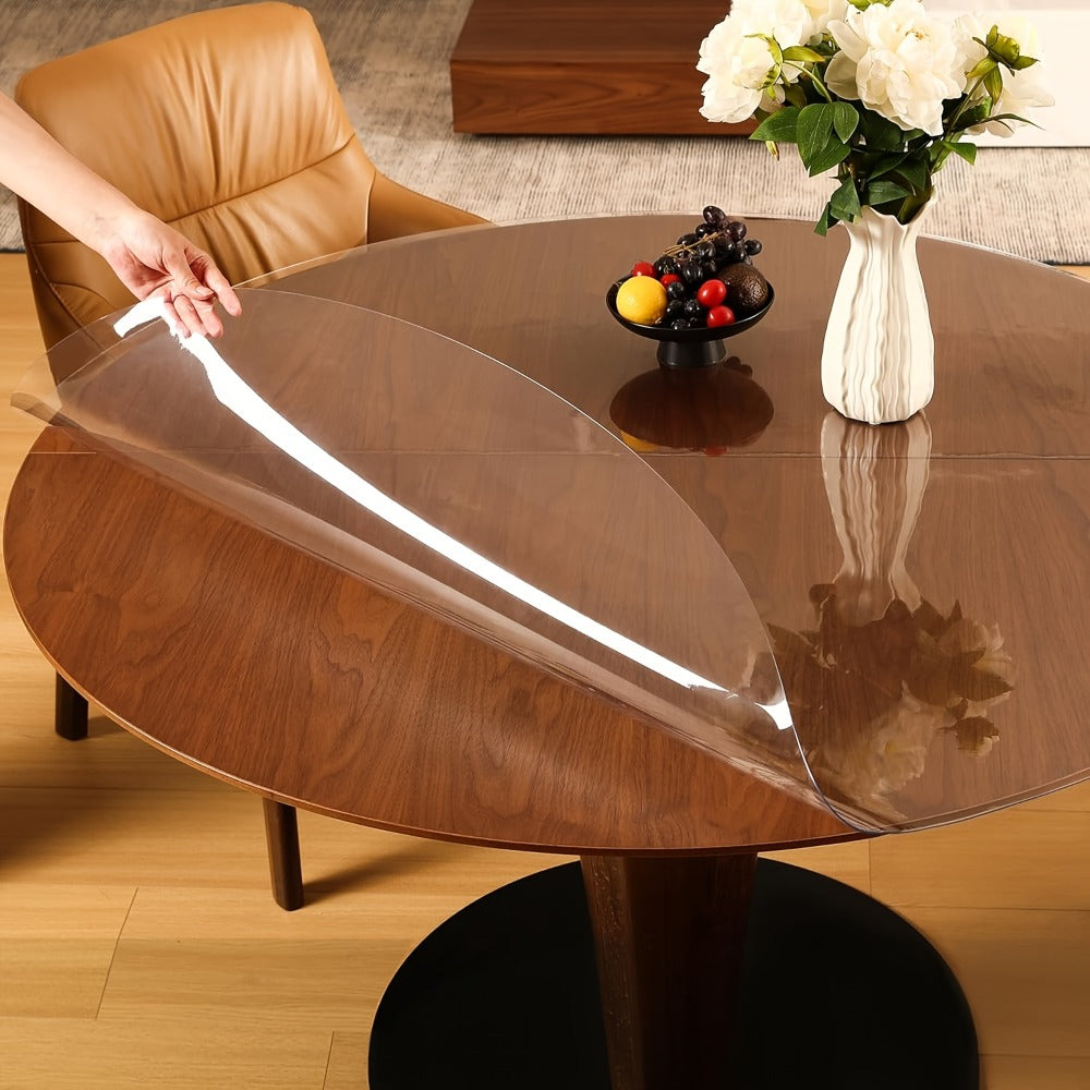Round Clear PVC Table Cover Protector – 1.5mm Thick Vinyl Tablecloth Pad, Waterproof, Heat-Resistant, Easy to Clean