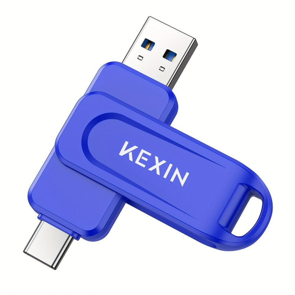 USB Flash Drive KEXIN 2-in-1 Rotating USB-C and USB-A Memory Stick in Five Colors, 32GB to 128GB