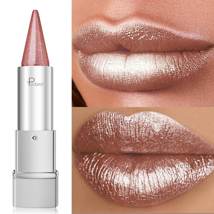24H Waterproof Metallic Lipstick 5 Shades Pearlescent Sparkle Pearl Finish, for Makeup, Travel and Everyday Vanity Use