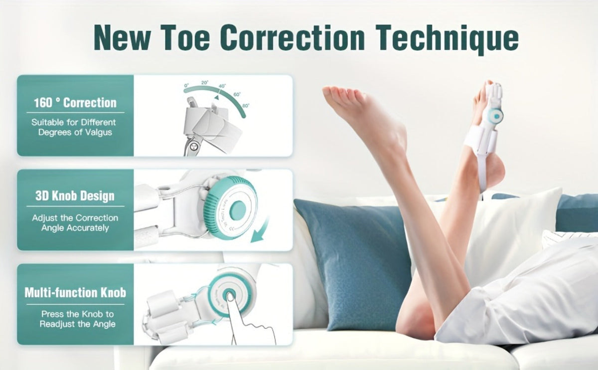 Bunion Corrector Big Toe Night Splint, Adjustable Hallux Valgus Brace with Knob & Heel Strap for Left & Right Foot