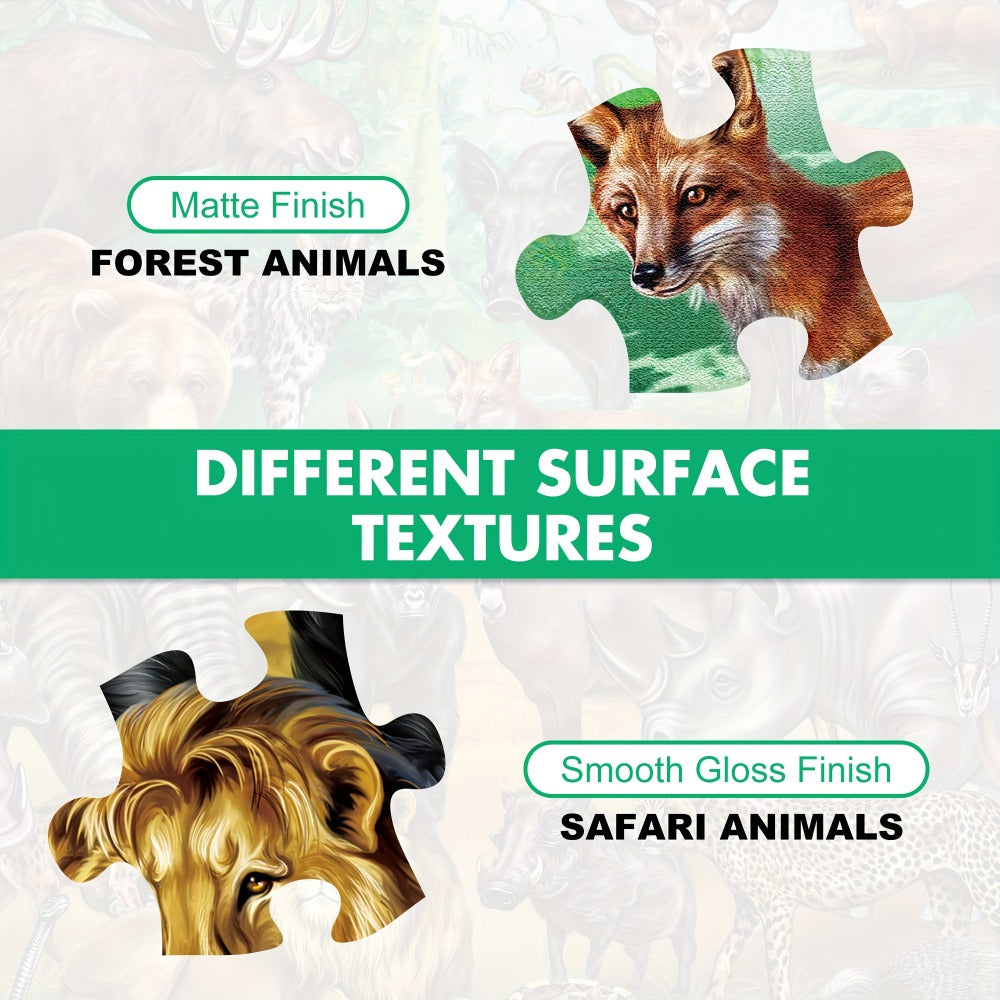 Double Sided Puzzle for Kids 100 Pieces Jungle Animals, 2-in-1 Jigsaw Educational Toy for Boys & Girls Ages 3 4 5 6 7 8