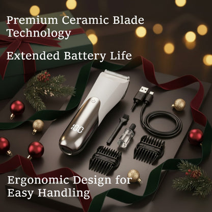 V-Shaped Ceramic-Blade Body Hair Trimmer with LCD Display, USB Cable, Guide Combs and Six Finish Options