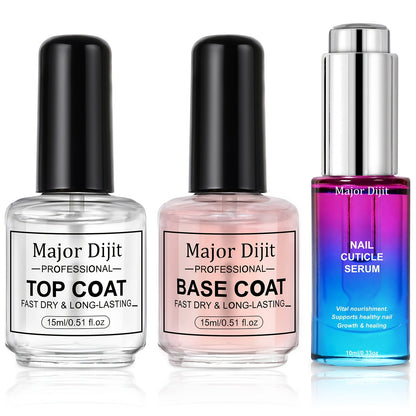 Nail Base Coat and Top Coat Kit – High Gloss Long-Lasting Air Dry Non-Gel Nail Care Set with Nutrient Oil & Drying Agent