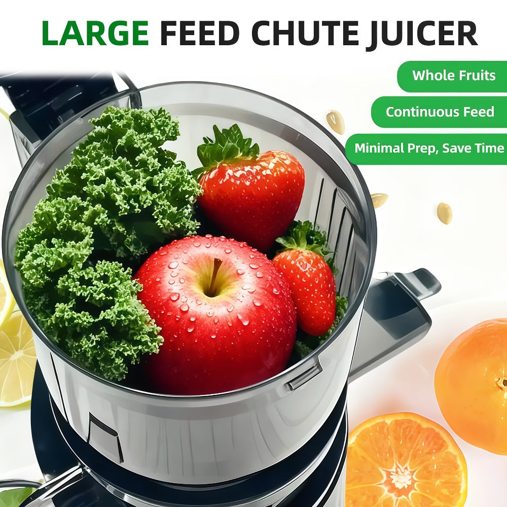 Masticating Juicer Cold Press - 4.25" Wide Feed Chute Auto-Feed Slow Juicer for Whole Fruits & Vegetables