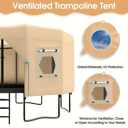 Trampoline Tent with UV Protection & 6 Ventilation Windows – Durable Nylon Trampoline Enclosure Cover for 6ft 8ft 10ft 12ft 14ft 15ft 16ft