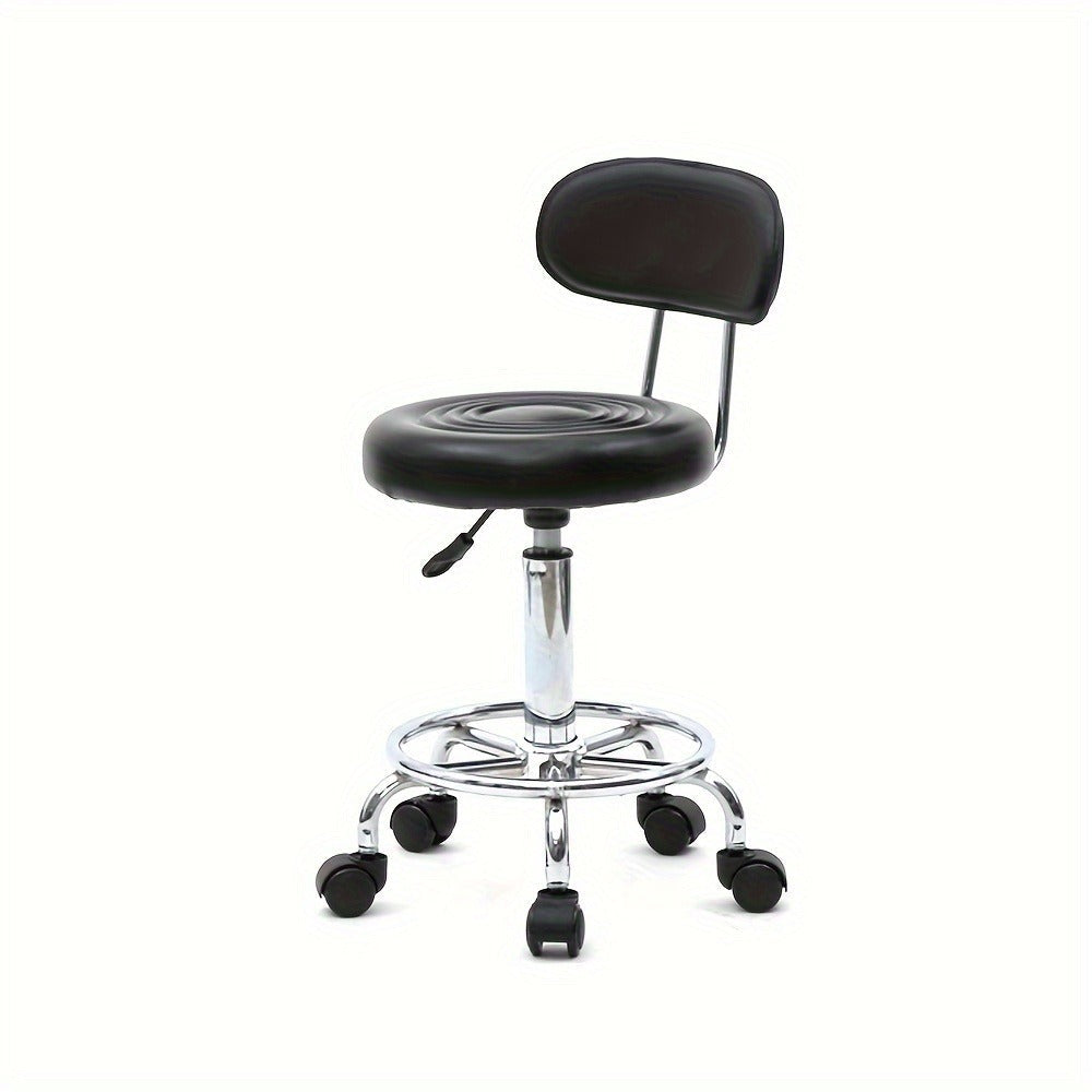 Cushioned Salon Stool with Backrest & Adjustable Height 18.9"-22.8" – Round 360° Swivel Chair for Hair Salon Spa Barbershop Office Home