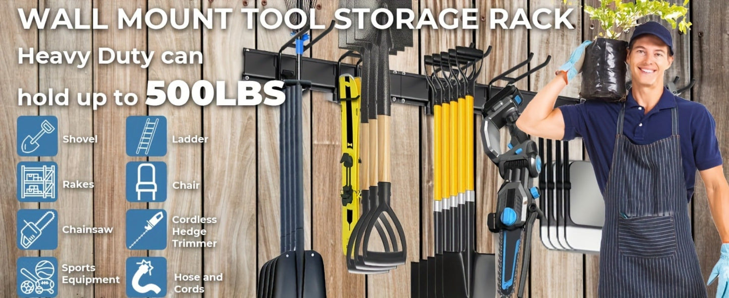 Garage Tool Organizer Wall Mount 48", Pegboard with Adjustable Swivel Hooks, 1 Double Hook & 5 Straight Hooks