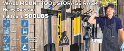 Garage Tool Organizer Wall Mount 48", Pegboard with Adjustable Swivel Hooks, 1 Double Hook & 5 Straight Hooks