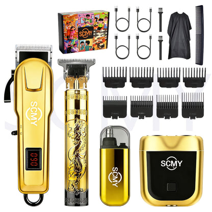 Cordless Hair Clipper Set for Men & Women – Professional Wireless Barber Clippers with T-Blade Trimmer, LED Screen, Adjustable Taper Lever