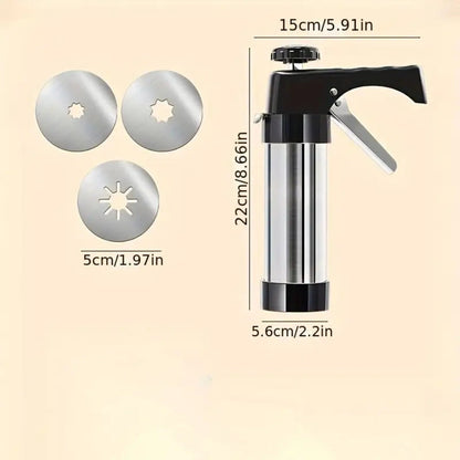 Cookie Press Biscuit Machine 8pcs, Heavy Duty Manual Spanish Cookie Maker with 8 Discs, No Electricity Required, Three-Stable System