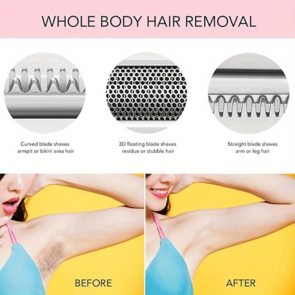 4-in-1 Electric Hair Remover for Women USB Rechargeable Shaver Trimmer – Eyebrow Nose Face Leg Bikini Line Underarm Peach Fuzz Removal