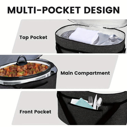 Slow Cooker Bag Insulated Carrier for 6-8 Quart Oval Crockpot, 2-Layer Waterproof Travel Bag with Handle, Keeps Food Warm for Potlucks