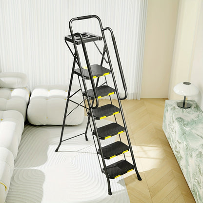 6 Step Ladder with Handrails & Tool Platform, Folding Step Stool Wide Pedal Steel Safety Ladder for Adults