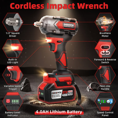 High Torque Impact Wrench Kit 320NM / 1000NM Brushless Cordless, 21V with 2.0AH / 4.0AH Batteries