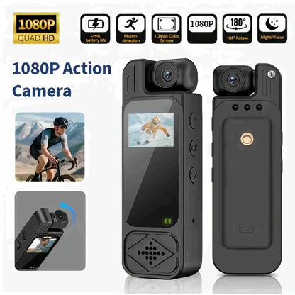 1080P Body Camera 180° Rotating Lens Portable Handheld Camcorder, USB Rechargeable, Compact Video Recorder for Vlogging Travel Meetings