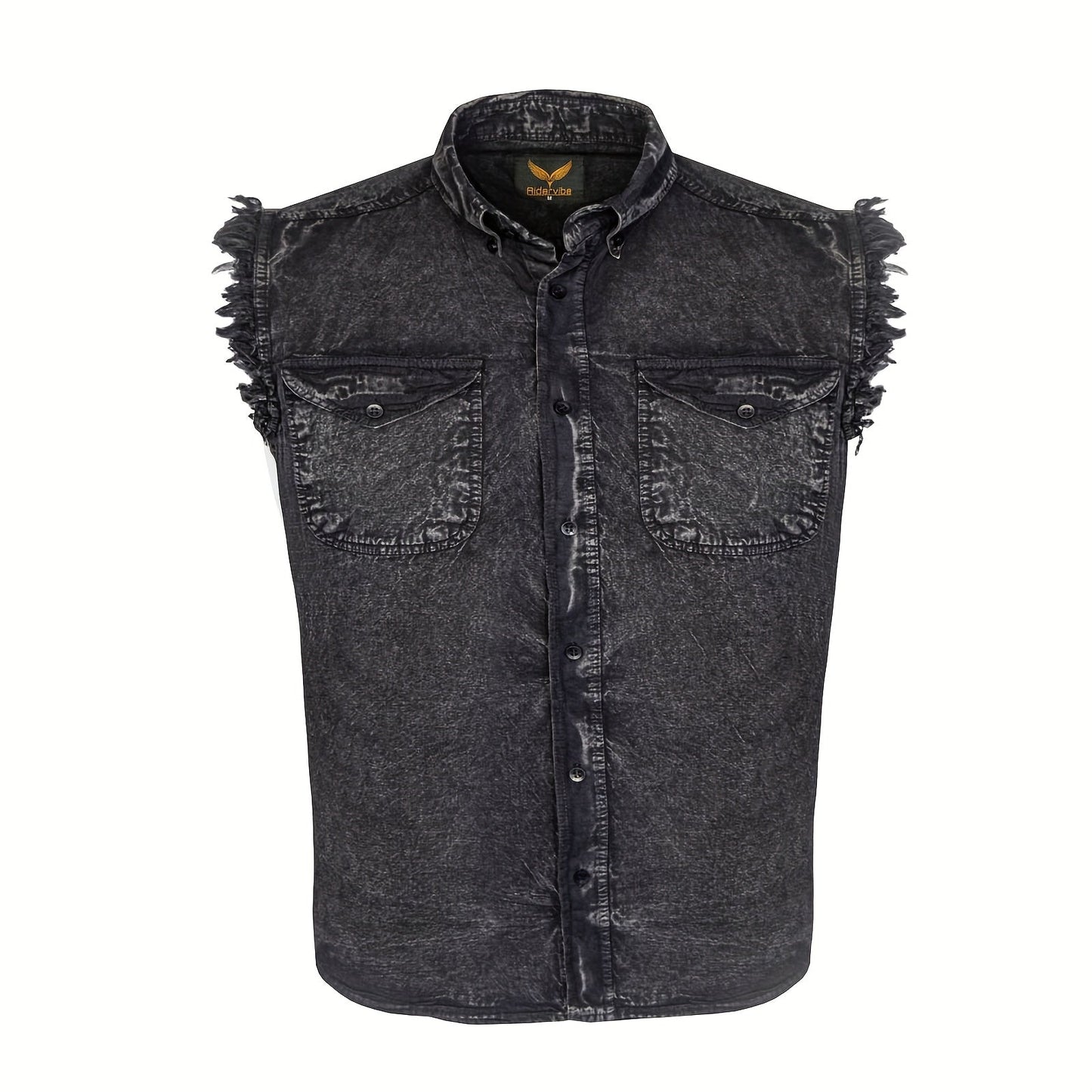 Men's Sleeveless Shirt – Fringe Hem Crew Neck Tank Top, Stonewash Cotton, Regular Fit for Streetwear, Beach & Vacation, Sizes M–XXXXL