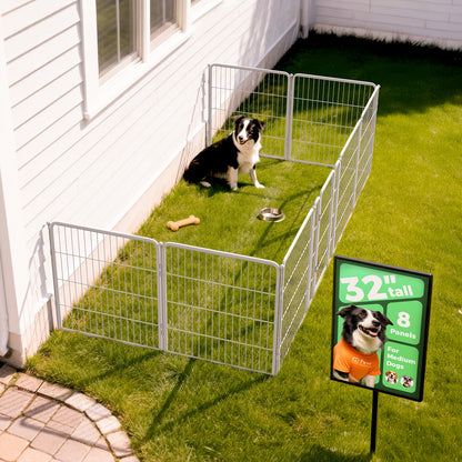 Dog Playpen with Gate – Heavy Duty Metal Pet Exercise Pen for Large Medium Small Dogs, 8/16/24/32/48 Panels, 24/32/40/45/50 Inch Height