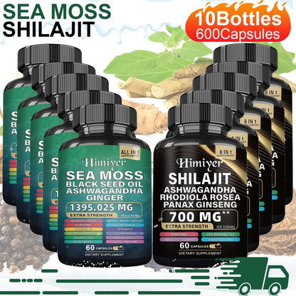 Sea Moss & Shilajit Supplement Bundle 10 Bottles, 12-in-1 Sea Moss + 8-in-1 Shilajit with Ashwagandha