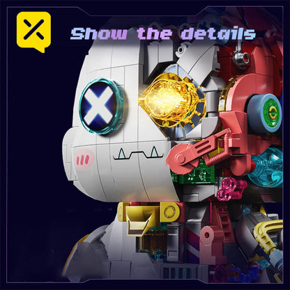 1377-Piece Mechanical Rabbit Building Block Model with Colorful Punk Styling and Rotating Limb Details