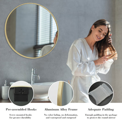 Round Wall Mirror Aluminum Alloy Frame, Modern Circle Mirror for Bedroom, Bathroom & Living Room