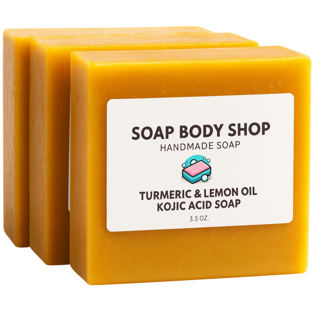 Kojic Acid Turmeric Soap Bar Handmade 3-Pack & 5-Pack – Lemon Oil Coconut Oil Goat Milk Brightening Cleansing Bar for Face & Body Acne Dark