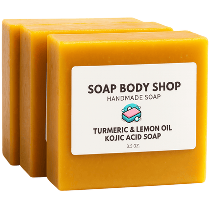 Kojic Acid Turmeric Soap Bar Handmade 3-Pack & 5-Pack – Lemon Oil Coconut Oil Goat Milk Brightening Cleansing Bar for Face & Body Acne Dark